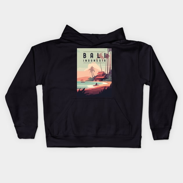 Retro Travel Poster About Bali, Indonesia Kids Hoodie by turtlestart